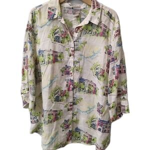 Chicos No Iron‎ 100% Linen Shirt Sz 20/22 Button Up Beach Coastal Preppy Light